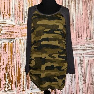 Lucky Brand Olive Camouflage Long Sleeve Tee